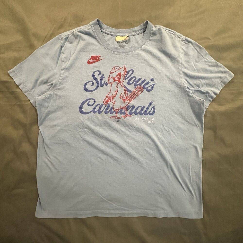 Nike St Louis Cardinals T-Shirt Bird Logo Graphic Light Blue Baseball Pullover